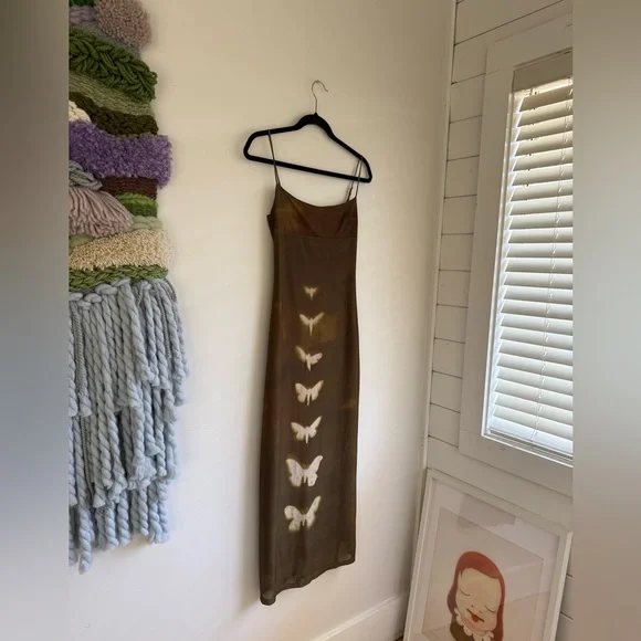 Superdown Jocelyn Butterfly Maxi Dress Brown Olive Butterfly Dress Small - Picture 6 of 15